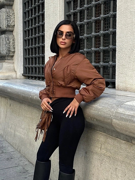 ERICA - CHAQUETA BOMBER CORTA MARRÓN