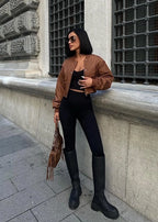 ERICA - CHAQUETA BOMBER CORTA MARRÓN