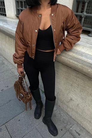 ERICA - CHAQUETA BOMBER CORTA MARRÓN