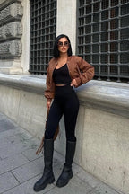 ERICA - CHAQUETA BOMBER CORTA MARRÓN