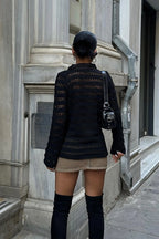 MARINA - CÁRDIGAN NEGRO ESTILO POLO