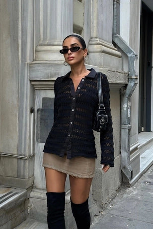 MARINA - CÁRDIGAN NEGRO ESTILO POLO