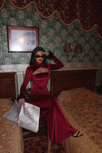 MELANIE - VESTIDO MAXI TERCIOPELO BURDEOS