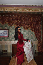 MELANIE - VESTIDO MAXI TERCIOPELO BURDEOS