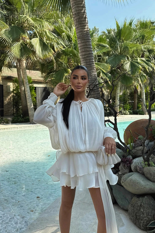 AMINA - VESTIDO MINI SATINADO BLANCO