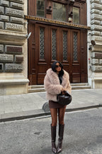 BELLA - ABRIGO DE PELO ROSA PALO