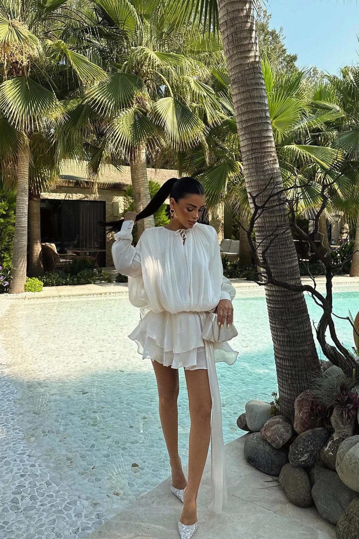 AMINA - VESTIDO MINI SATINADO BLANCO