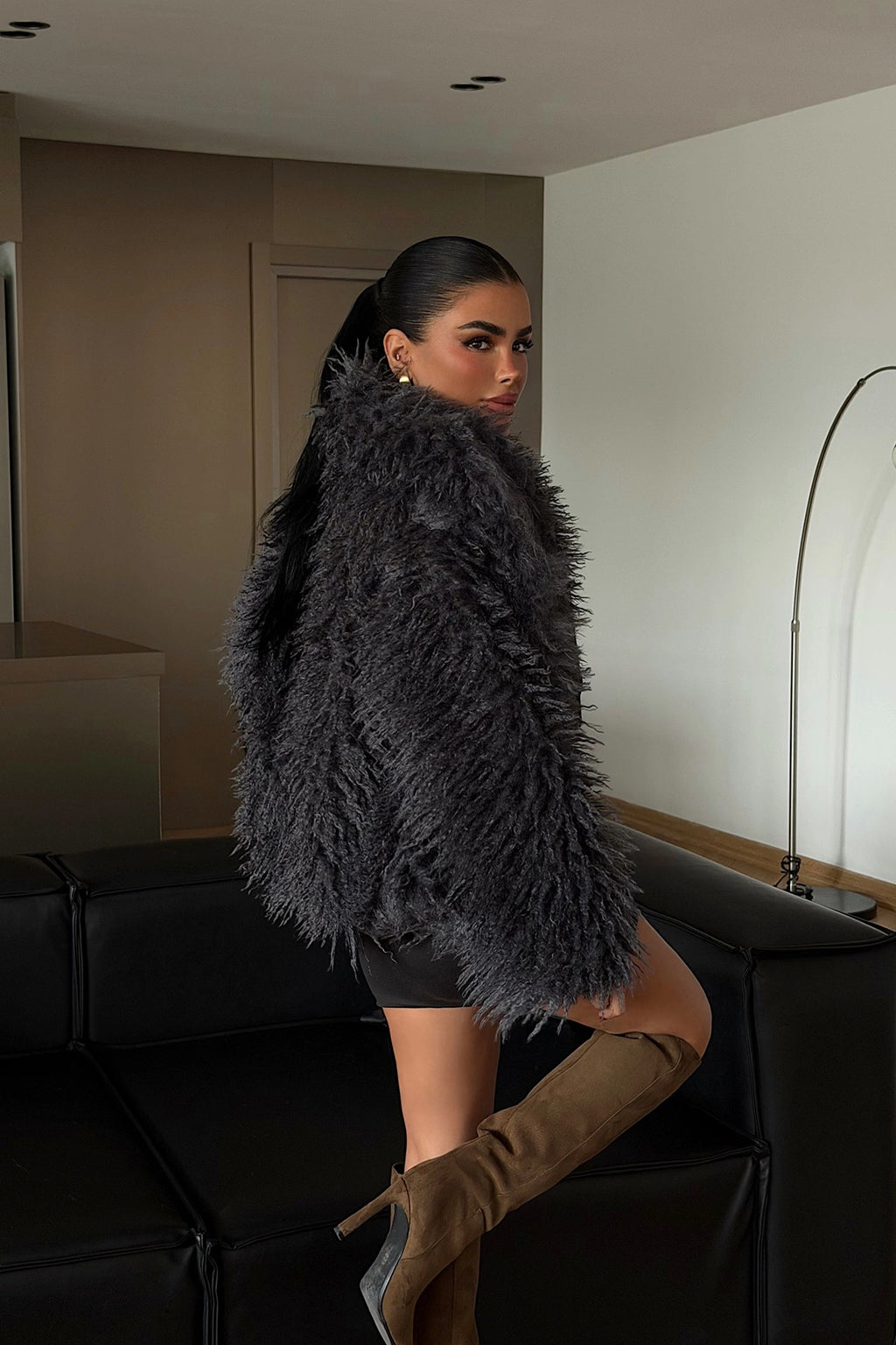 MARIE - ABRIGO DE PELO GRIS OSCURO