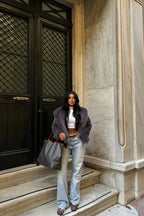 BELLA - ABRIGO DE PELO GRIS OSCURO