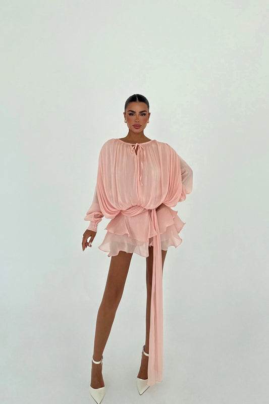 AMINA - VESTIDO MINI SATINADO ROSA