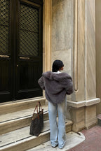 BELLA - ABRIGO DE PELO GRIS OSCURO