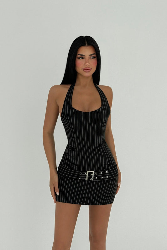 BLAKE - VESTIDO MINI CINTURÓN NEGRO