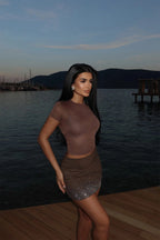 FRIDA - MINI FALDA CON BRILLANTES MARRÓN