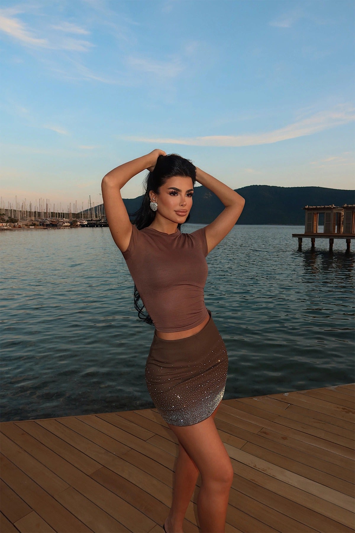 FRIDA - MINI FALDA CON BRILLANTES MARRÓN