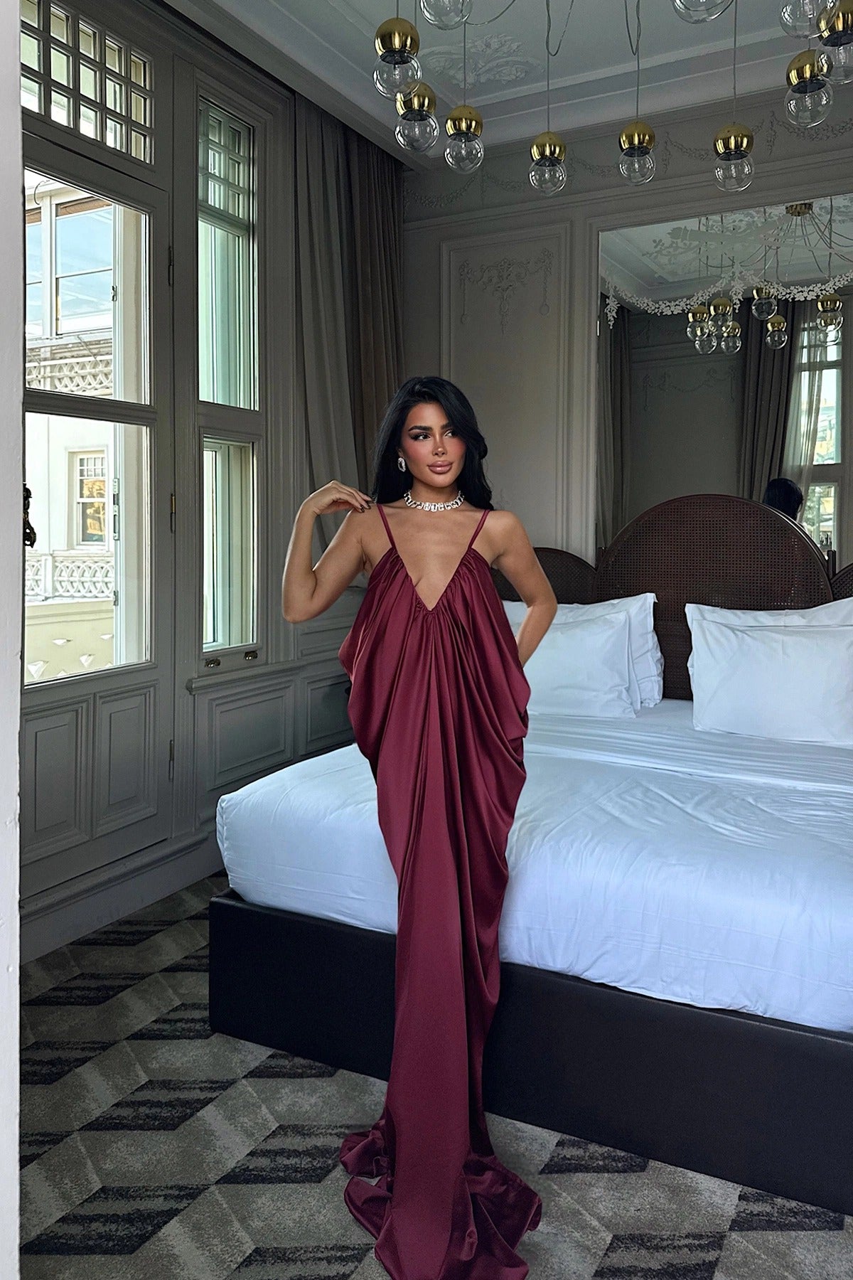 DALIDA - VESTIDO DRAPEADO GRANATE