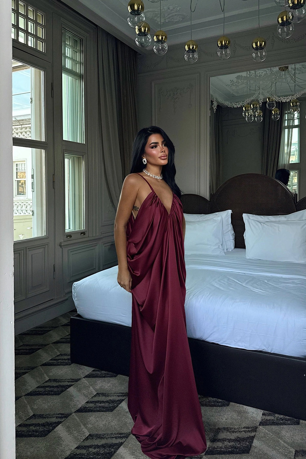 DALIDA - VESTIDO DRAPEADO GRANATE