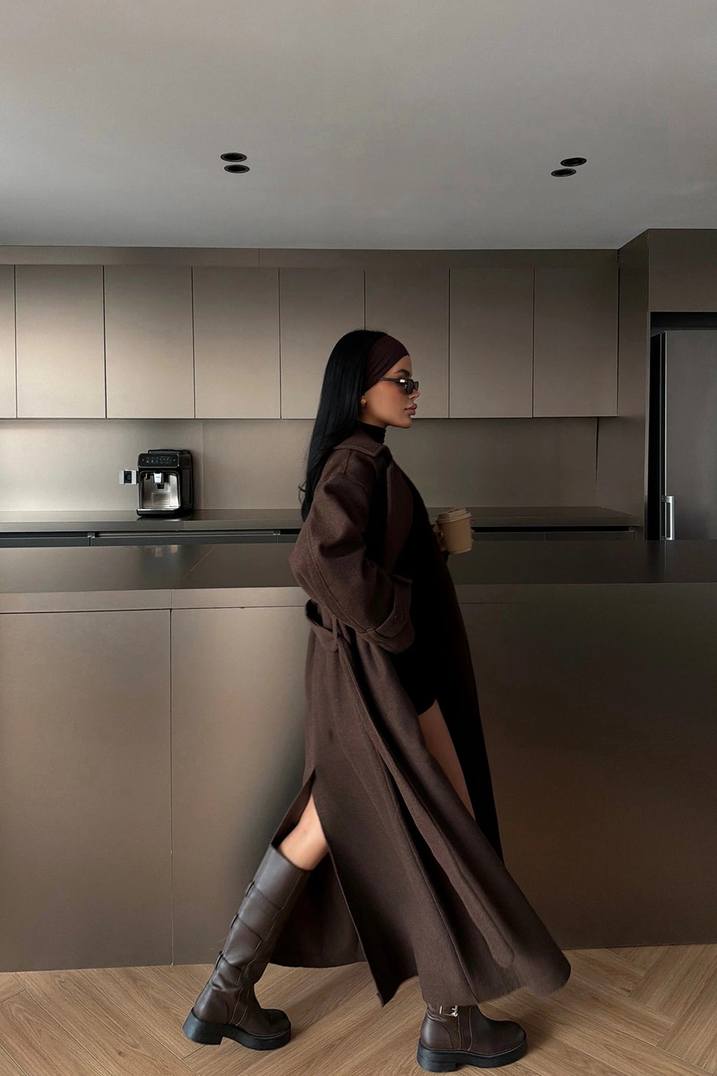 CHLOE - ABRIGO LARGO CON CINTURON MARRÓN