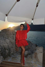 AMINA - VESTIDO MINI SATINADO ROJO