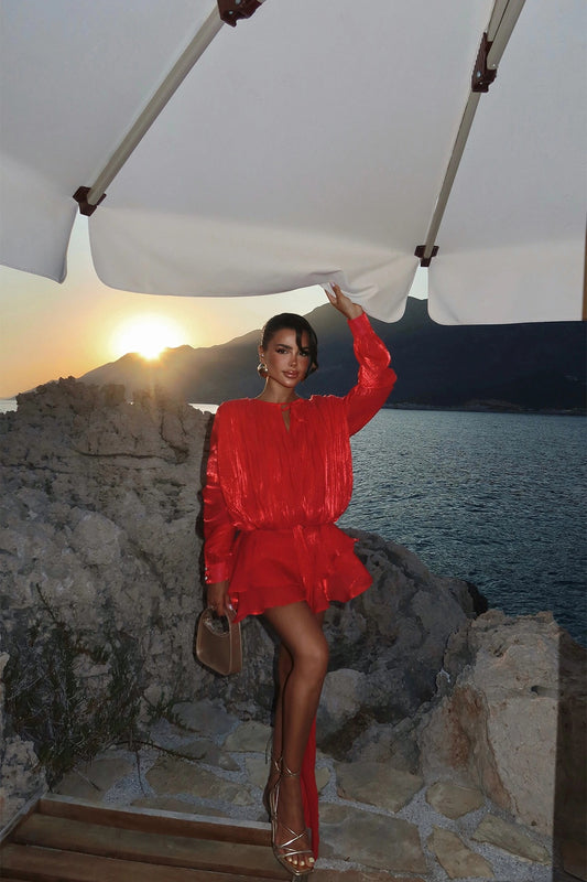 AMINA - VESTIDO MINI SATINADO ROJO