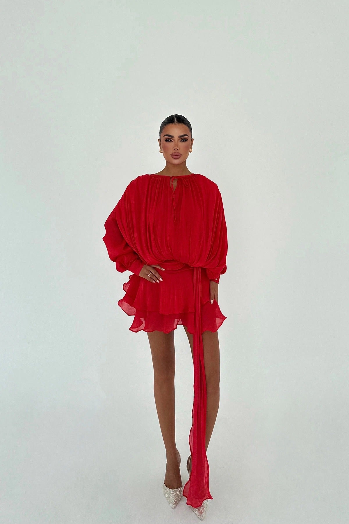 AMINA - VESTIDO MINI SATINADO ROJO