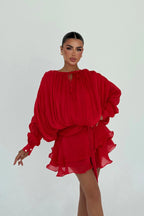 AMINA - VESTIDO MINI SATINADO ROJO