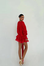 AMINA - VESTIDO MINI SATINADO ROJO