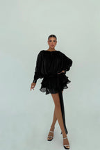 AMINA - VESTIDO MINI SATINADO NEGRO