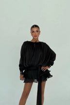 AMINA - VESTIDO MINI SATINADO NEGRO