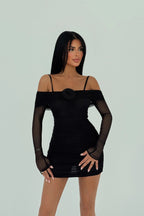 SELENA - VESTIDO MINI FLOR NEGRO