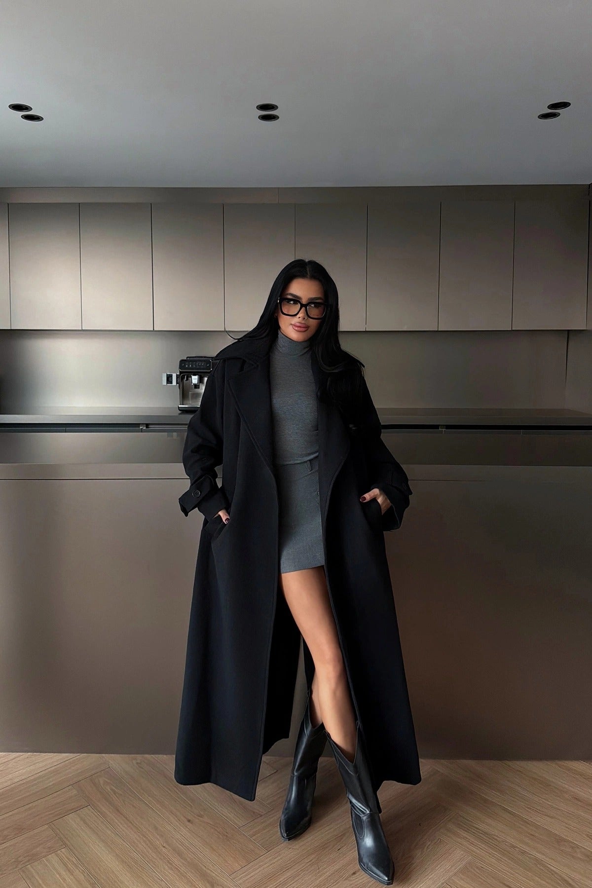 CHLOE - ABRIGO LARGO CON CINTURON NEGRO