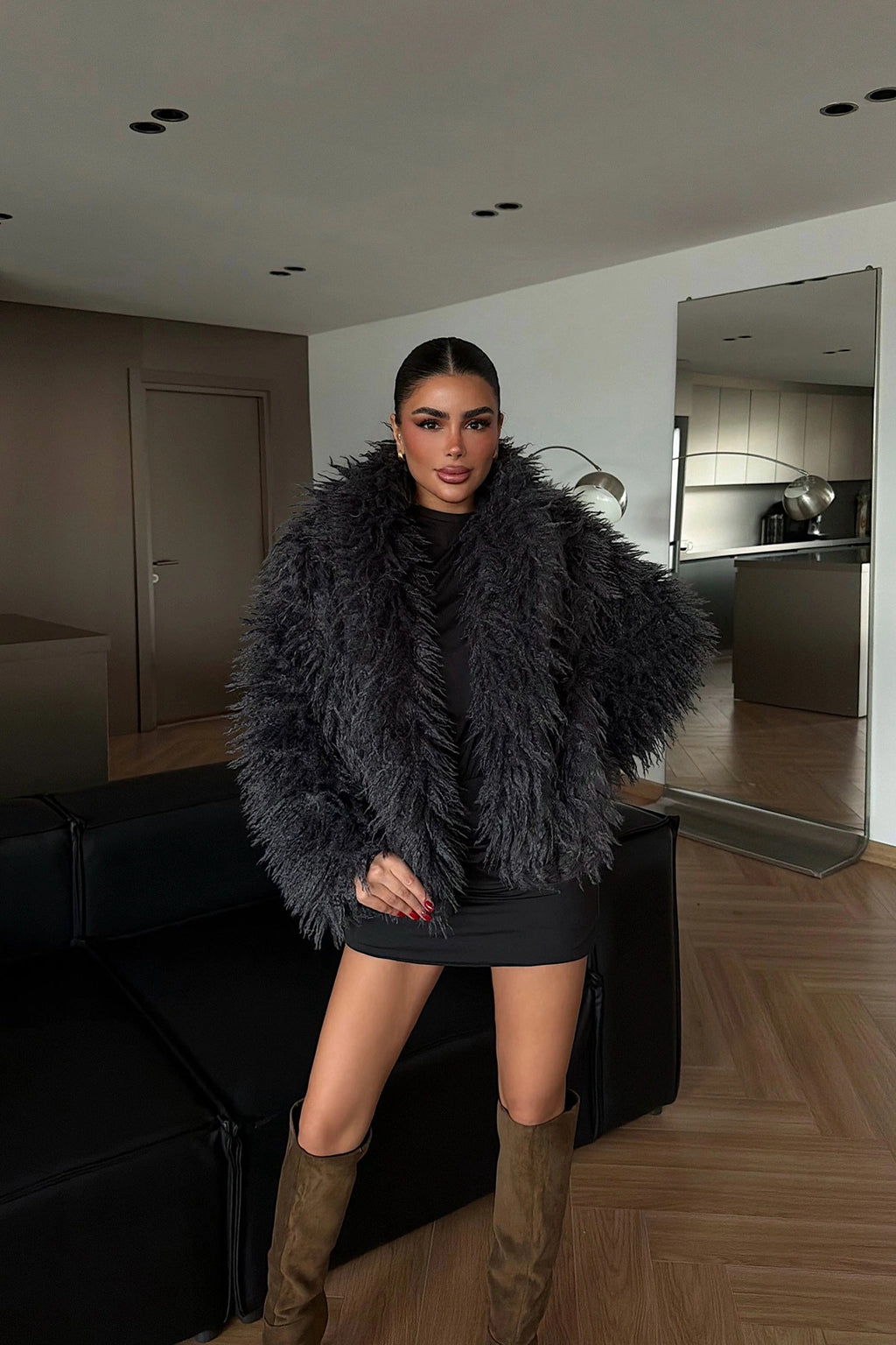 MARIE - ABRIGO DE PELO GRIS OSCURO