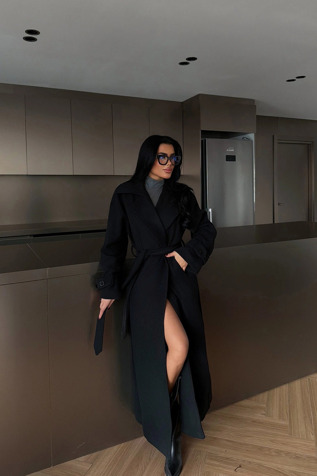 CHLOE - ABRIGO LARGO CON CINTURON NEGRO