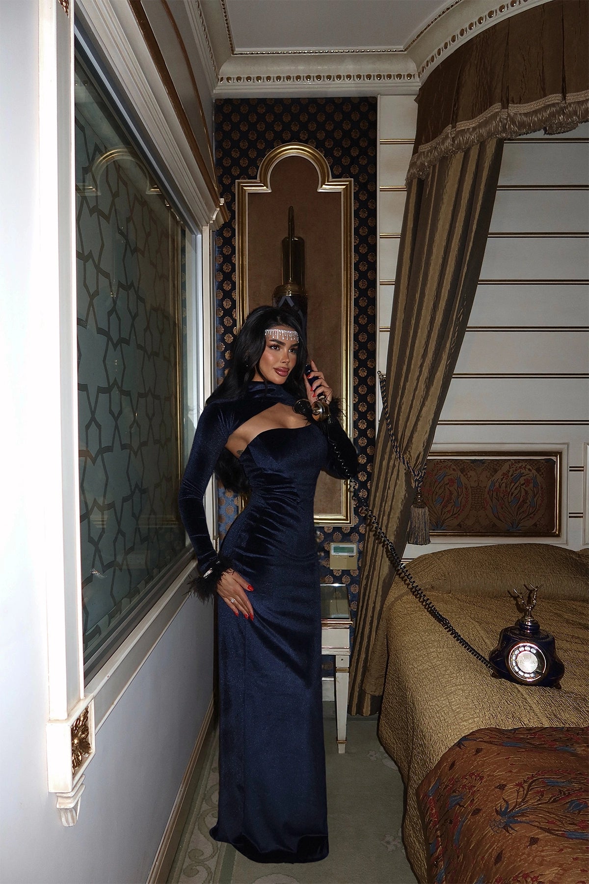 MELANIE - VESTIDO MAXI TERCIOPELO AZUL OSCURO