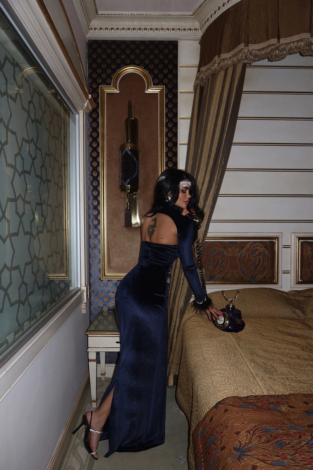 MELANIE - VESTIDO MAXI TERCIOPELO AZUL OSCURO