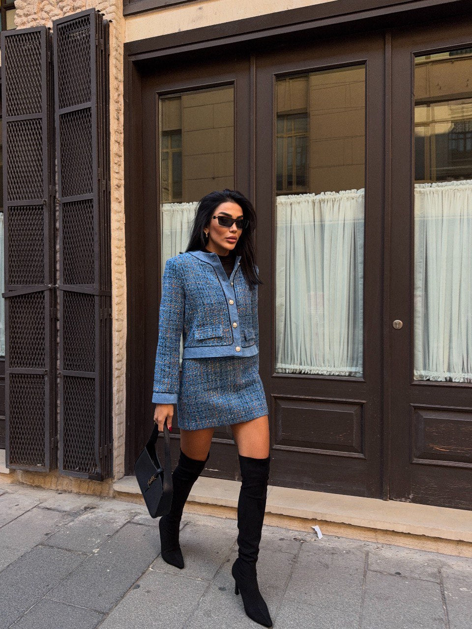 INÉS - SET TEJIDO TWEED AZUL