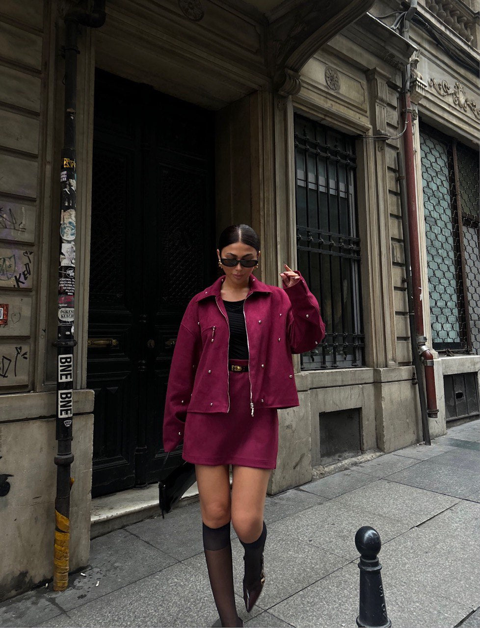 LAURA - SET CHAQUETA Y FALDA BURDEOS